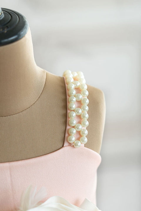 Pre-Order: Peach satin dress with pearl strap
