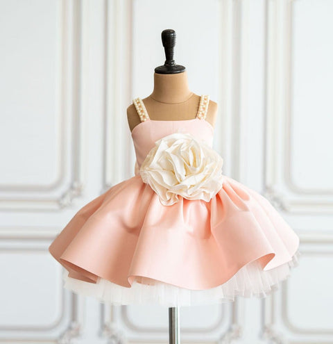 Pre-Order: Peach satin dress with pearl strap