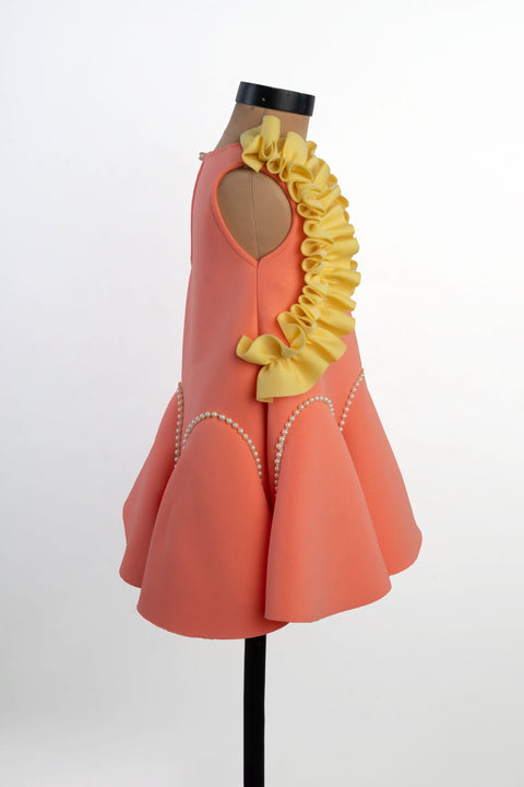 Pre-Order: Peach Neoprene A - Line Dress