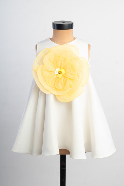 Pre-Order: White Dress with Yellow Organza Flower
