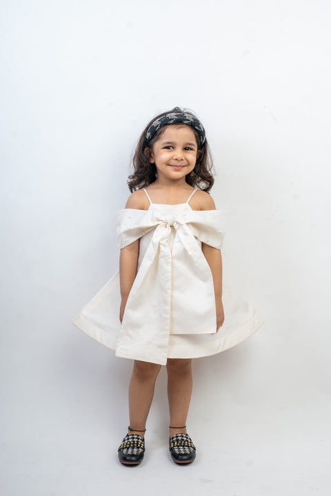 Pre-Order: White Bow Dress with Pearls
