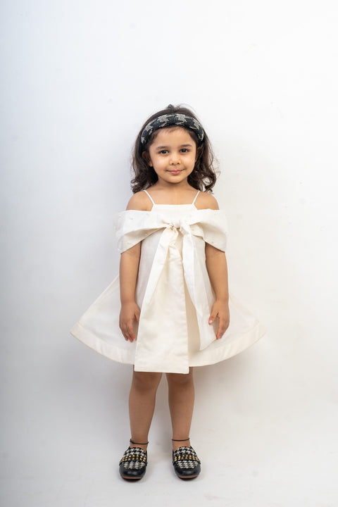 Pre-Order: White Bow Dress with Pearls