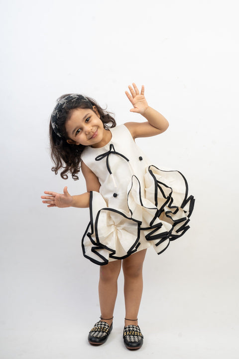 Pre-Order: White Black Ruffle Dress