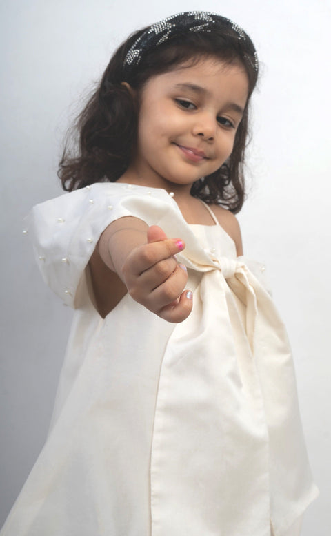 Pre-Order: White Bow Dress with Pearls