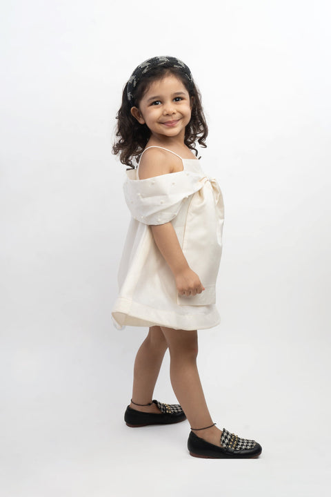 Pre-Order: White Bow Dress with Pearls