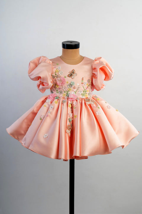 Pre-Order: Peach Embroidered Luxury Satin Dress