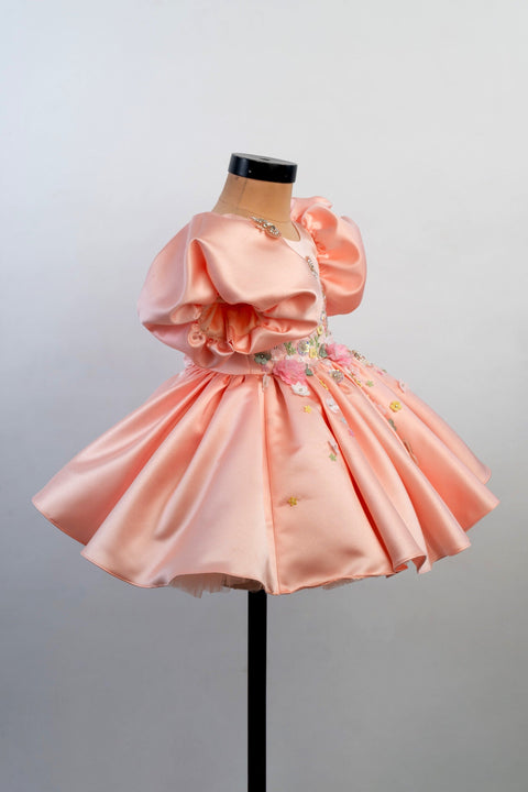 Pre-Order: Peach Embroidered Luxury Satin Dress