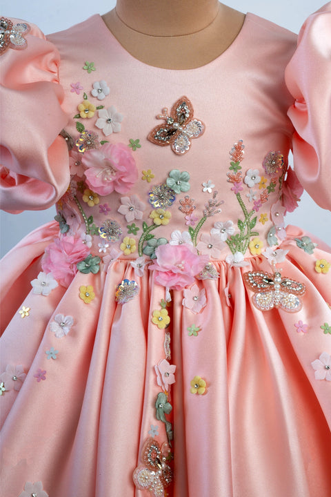 Pre-Order: Peach Embroidered Luxury Satin Dress