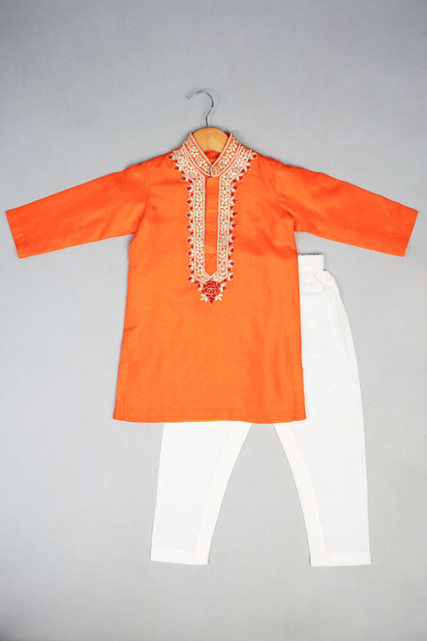 Pre-Order: Orange Knot Emb Kurta
