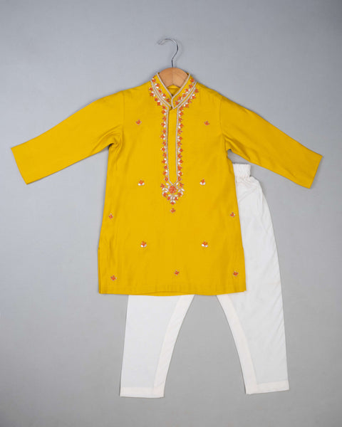 Pre-Order: Mustard Knot Emb Kurta