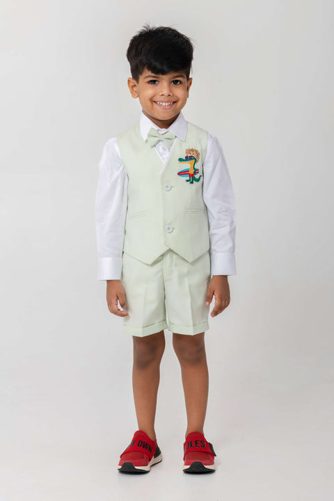 Pre-Order: SURFING DINO EMBROIDERED MINT COLOUR WAISTCOAT SET