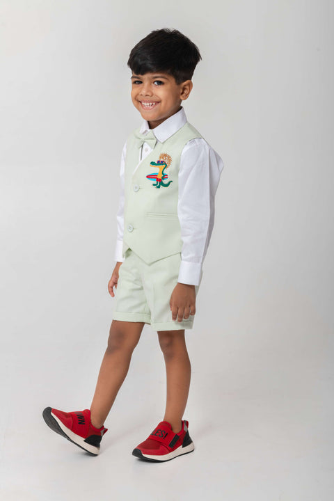Pre-Order: SURFING DINO EMBROIDERED MINT COLOUR WAISTCOAT SET