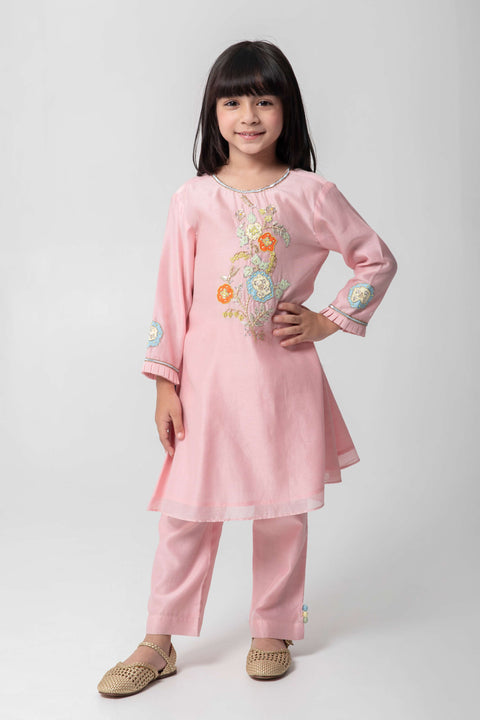 Pre-Order: COREL COLOUR SUIT WITH MATCHING PANTS WITH VERY CUTE PATCHWORK EMBROIDERY