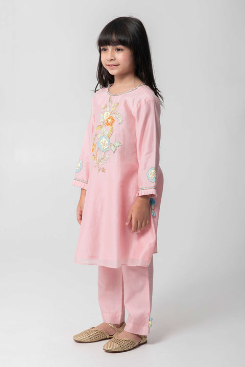 Pre-Order: COREL COLOUR SUIT WITH MATCHING PANTS WITH VERY CUTE PATCHWORK EMBROIDERY
