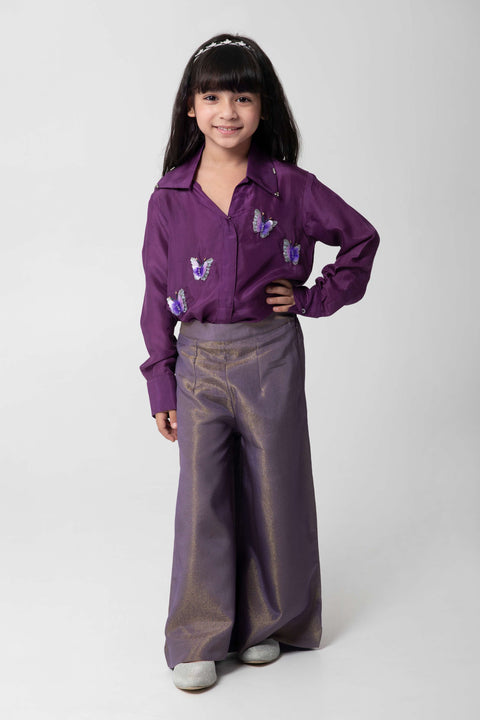 Pre-Order: PURPLE COLOUR INDOWESTERN SHIRT WITH MATCHING SHIMMERY PANTS