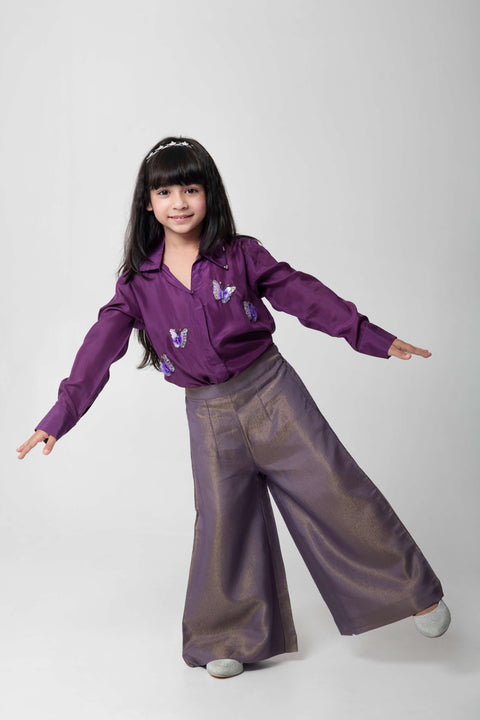 Pre-Order: PURPLE COLOUR INDOWESTERN SHIRT WITH MATCHING SHIMMERY PANTS