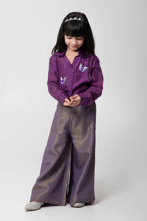 Pre-Order: PURPLE COLOUR INDOWESTERN SHIRT WITH MATCHING SHIMMERY PANTS