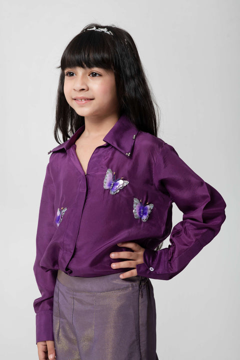 Pre-Order: PURPLE COLOUR INDOWESTERN SHIRT WITH MATCHING SHIMMERY PANTS