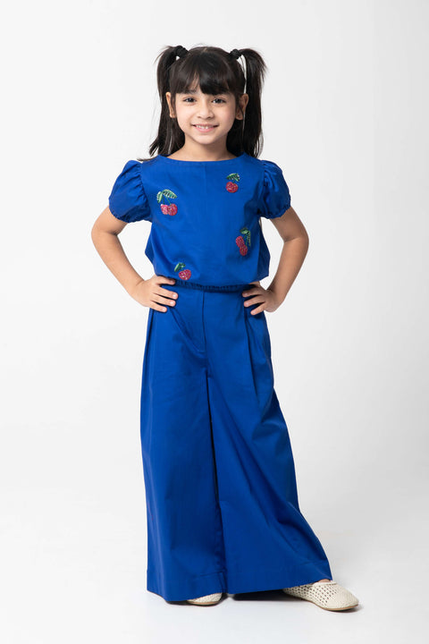 Pre-Order: ROYAL BLUE CHERRY EMBROIDERED COORD SET