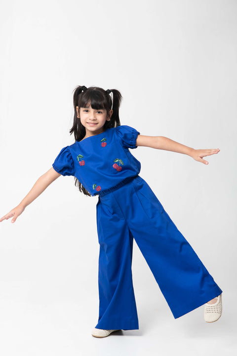 Pre-Order: ROYAL BLUE CHERRY EMBROIDERED COORD SET