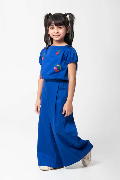 Pre-Order: ROYAL BLUE CHERRY EMBROIDERED COORD SET