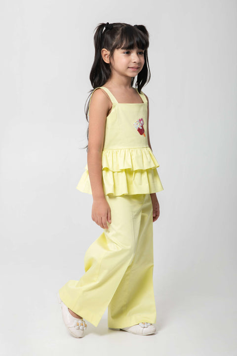 Pre-Order: ICE-CREAM EMBROIDERED TOP WITH FRILL DETAILING AND SAME PANTS