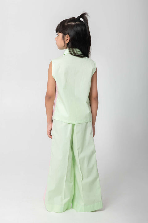 Pre-Order: MINT GREEN SHIRT & TROUSER CO-ORD SET WITH WATERMELON EMBROIDERY