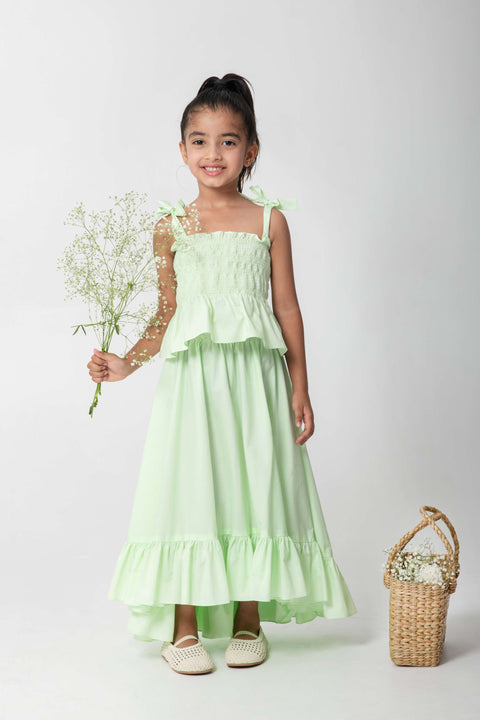 Pre-Order: VERY CUTE MINT GREEN SKIRT WITH SMOCKED TOP AND TIE SHOULDERS