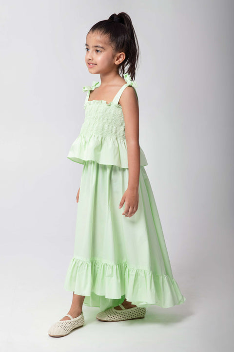 Pre-Order: VERY CUTE MINT GREEN SKIRT WITH SMOCKED TOP AND TIE SHOULDERS