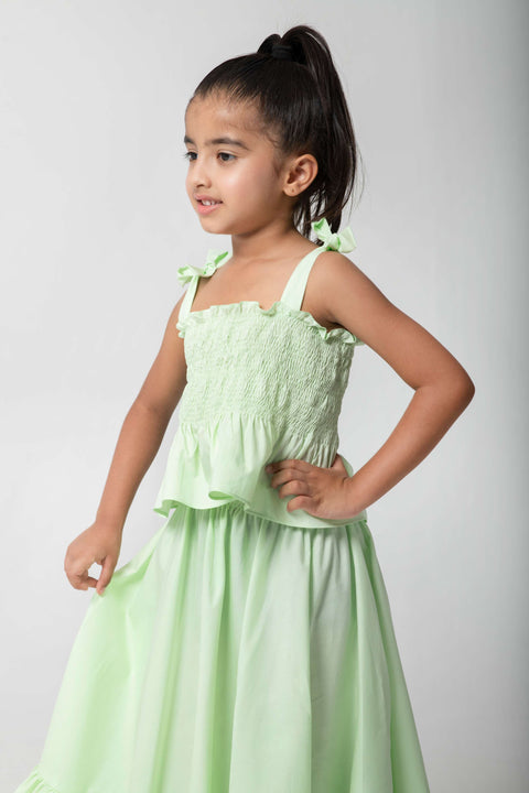 Pre-Order: VERY CUTE MINT GREEN SKIRT WITH SMOCKED TOP AND TIE SHOULDERS