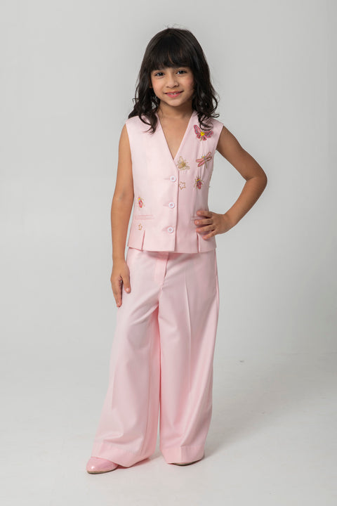 Pre-Order: PEACH WAISTCOAT SET WITH MINI BEASTED EMBROIDERY ON FRONT