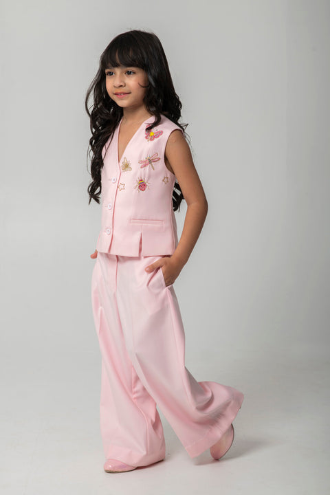 Pre-Order: PEACH WAISTCOAT SET WITH MINI BEASTED EMBROIDERY ON FRONT
