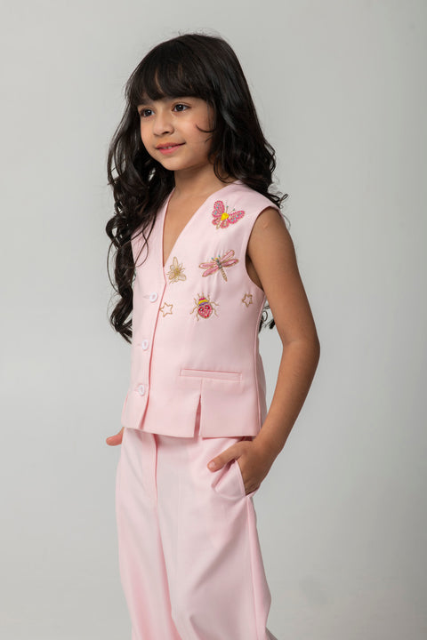 Pre-Order: PEACH WAISTCOAT SET WITH MINI BEASTED EMBROIDERY ON FRONT