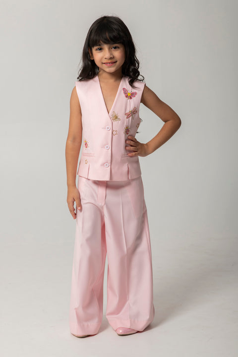 Pre-Order: PEACH WAISTCOAT SET WITH MINI BEASTED EMBROIDERY ON FRONT