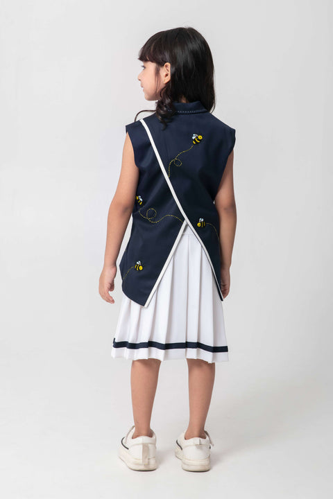 Pre-Order: BEE EMBROIDERED BLAZER WITH BACK DETAILING AND PLEATED SKIRT