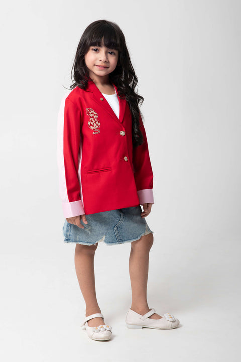 Pre-Order: RED BLAZER WITH CHEETA EMBROIDERED AND PINK BACK