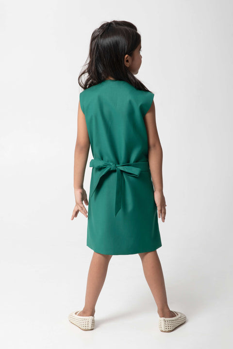 Pre-Order: BOLD EMRALD GREEN DRESS WITH WHITE POCKET DETAILING, EMBELLISHED BUTTONS AND A BELT