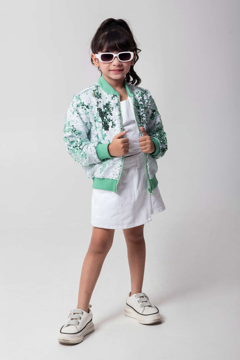 Pre-Order: MINT AND WHITE SEQUENCED BOMBER JACKET