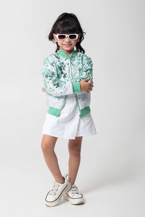 Pre-Order: MINT AND WHITE SEQUENCED BOMBER JACKET