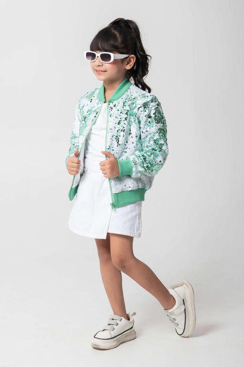 Pre-Order: MINT AND WHITE SEQUENCED BOMBER JACKET