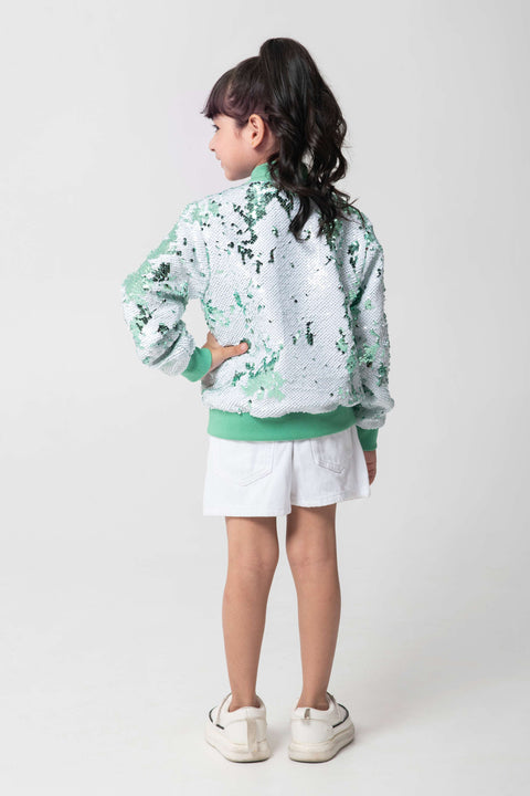 Pre-Order: MINT AND WHITE SEQUENCED BOMBER JACKET