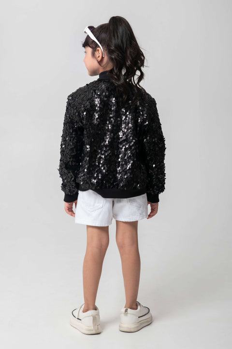 Pre-Order: BLACK SEQUENCED BOMBER JACKET