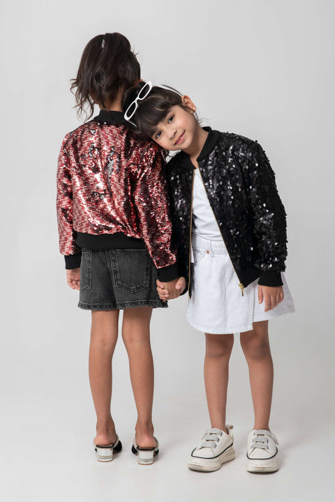 Pre-Order: MAROON SILVER SEQUENCED BOMBER JACKET