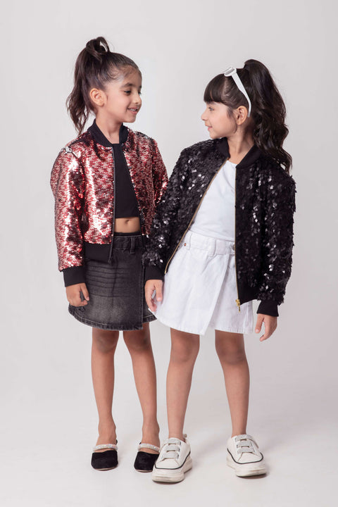 Pre-Order: MAROON SILVER SEQUENCED BOMBER JACKET