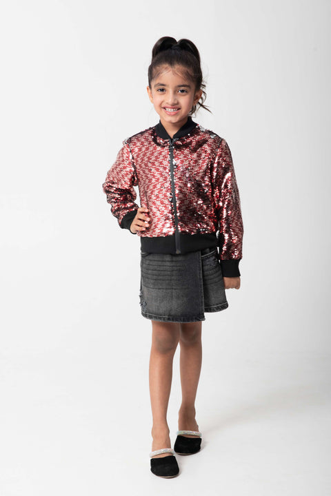 Pre-Order: MAROON SILVER SEQUENCED BOMBER JACKET