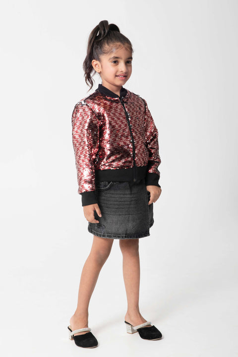 Pre-Order: MAROON SILVER SEQUENCED BOMBER JACKET