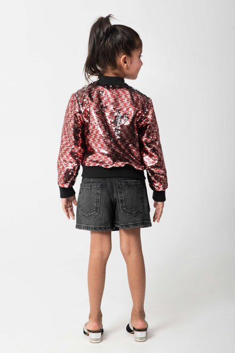 Pre-Order: MAROON SILVER SEQUENCED BOMBER JACKET