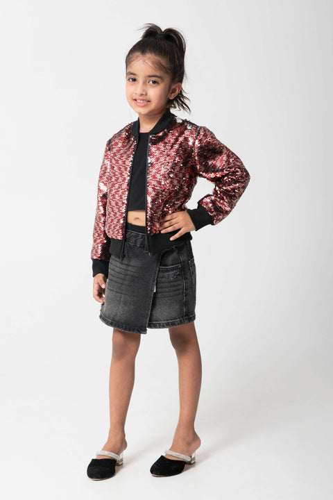 Pre-Order: MAROON SILVER SEQUENCED BOMBER JACKET