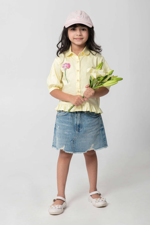 Pre-Order: LEMON YELLOW SHIRT WITH FLOWER EMBROIDERY