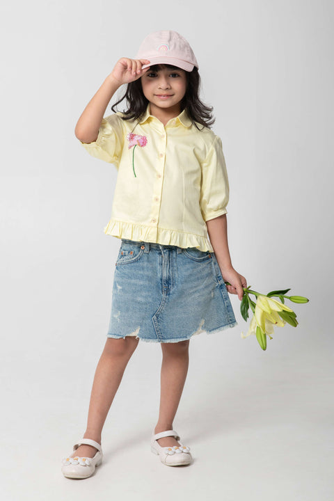 Pre-Order: LEMON YELLOW SHIRT WITH FLOWER EMBROIDERY